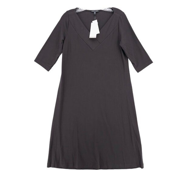 NWT EILEEN FISHER Viscose Jersey Musel Brown V-Neck Shirred Dress Size SMALL - Picture 1 of 8